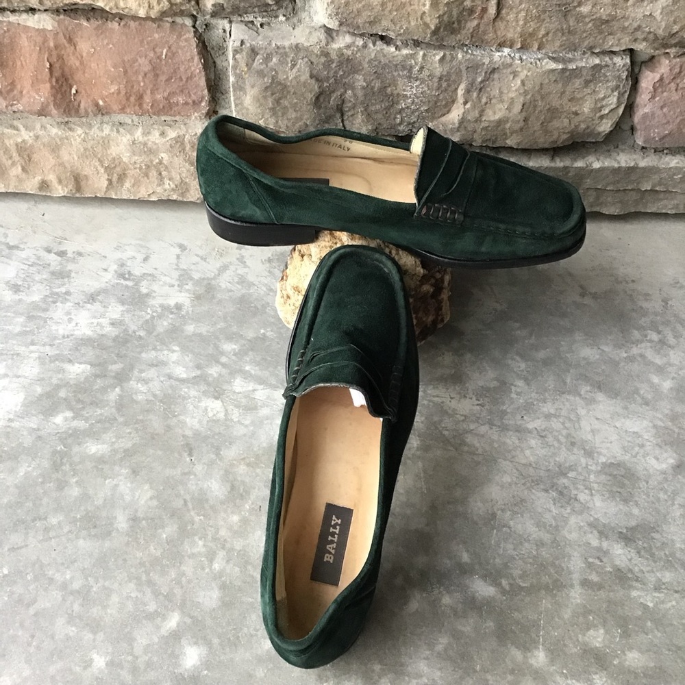 Bally Dark Green leather Suede Loafer